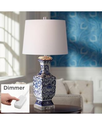 Iris Vintage Style Table Lamp 28" Tall Blue White Floral Geneva with Table Top Dimmer White Drum for Bedroom Living Room Bedside Office