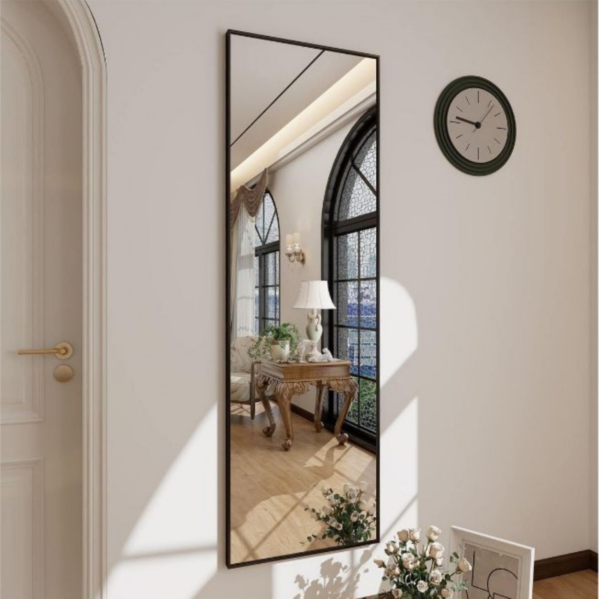 Rectangular Wall Mounted Mirror 14"x48" in Black - Black