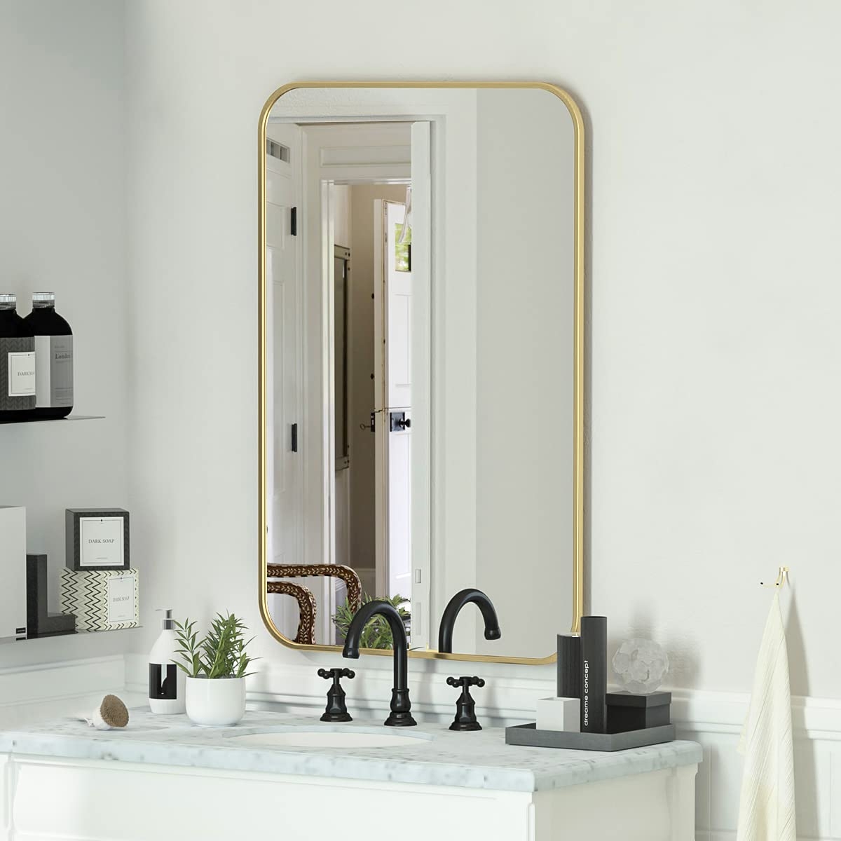 24"x36" Rounded Rectangle Wall Mirror with Gold Aluminum Alloy Frame - Gold