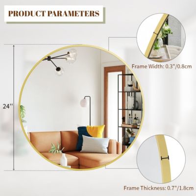 24 Inch Round Wall Mirror with Gold Aluminum Alloy Frame