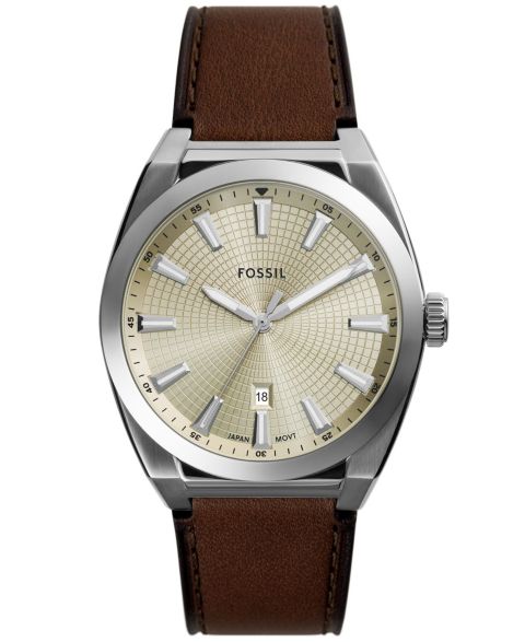Мужские часы Fossil Everett Three-Hand Date Brown Leather, 42mm