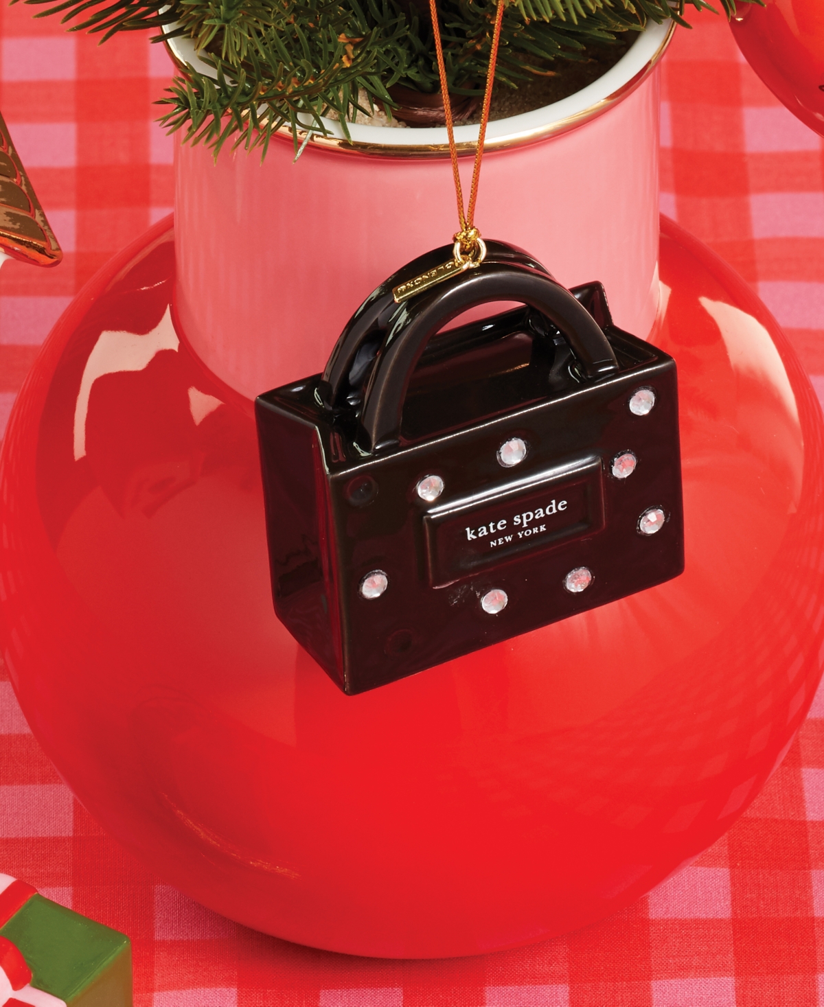 Kate Spade Be Jolly Signature Shopping Bag Ornament In Black