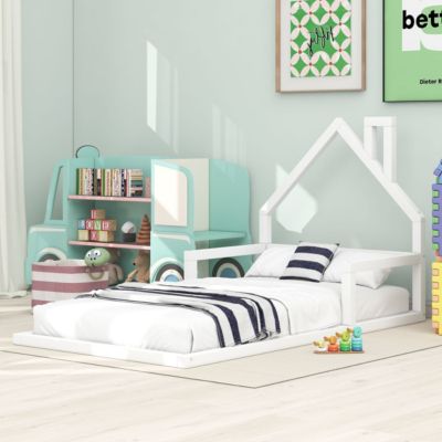 Streamdale Twin Size Wood Floor Bed With House-Shaped Headboard