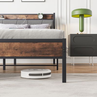 Vintage Queen Bed Frame with Headboard & Charging