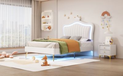 Streamdale Crown Headboard Upholstered Bed with LED Lights