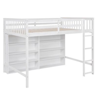 Full Size Loft Bed With 8 Open Storage Shelves And Builtin Ladder