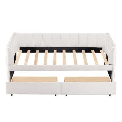 Twin Size Upholstered Daybed With Ergonomic Design Backrest And 2 Drawers
