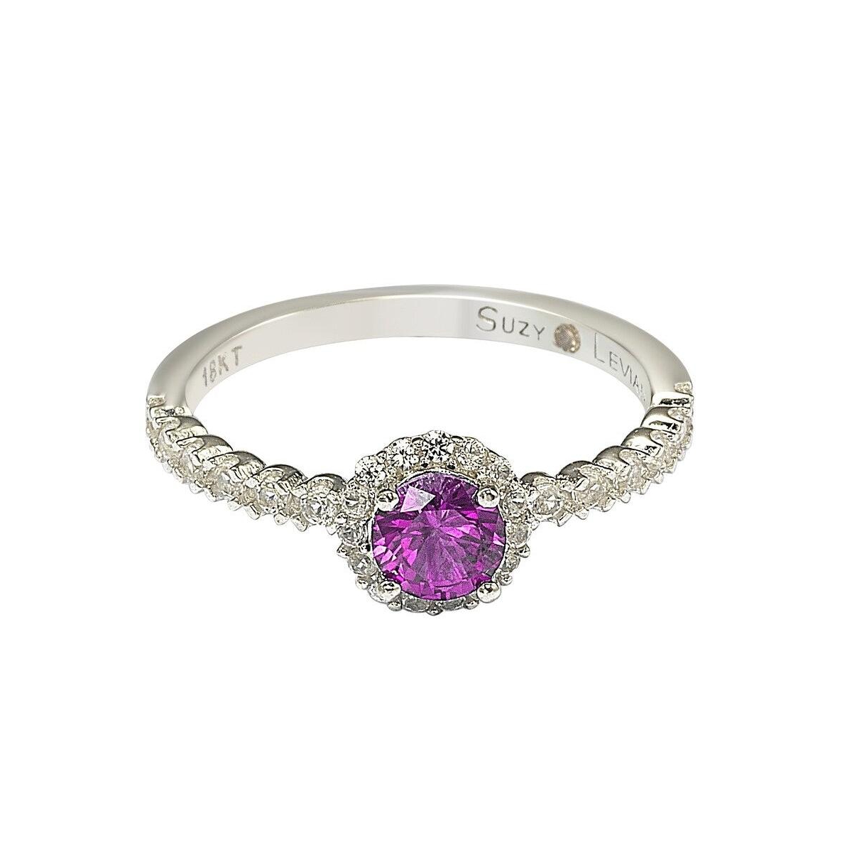 Suzy Levian New YorkSapphire & Lab-Grown White Sapphire Petite Halo Bridal Ring in Sterling Silver by Suzy Levian - Pink