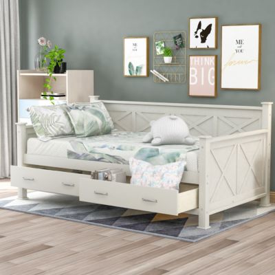 Twin Size Wooden Modern And Rustic Casual Style Daybed, Cream