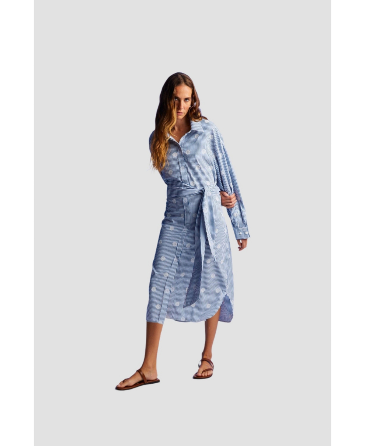 Women's Belted Shirt Dress - Blue