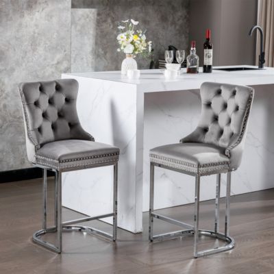 Streamdale Modern Gray Velvet Bar Stools Set Of 2