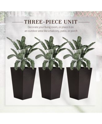 Stylish Rattan-Like Set of 3 Self-Draining Planter Pots (14x14x24")
