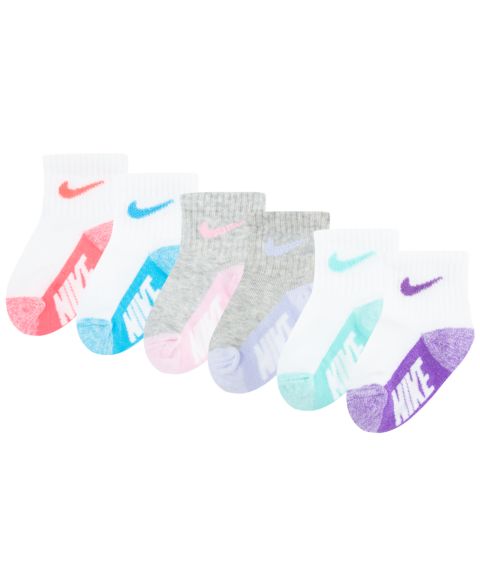 Носки Baby, средней высоты, с логотипом, 6 шт. — Nike, цвет: Серый меланжевый / Розовый
