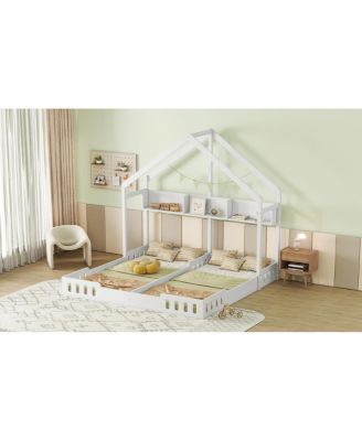 Twin Platform Beds with Shelves and Guardrails