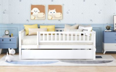 Full Size Wood Daybed With Trundle And Fence