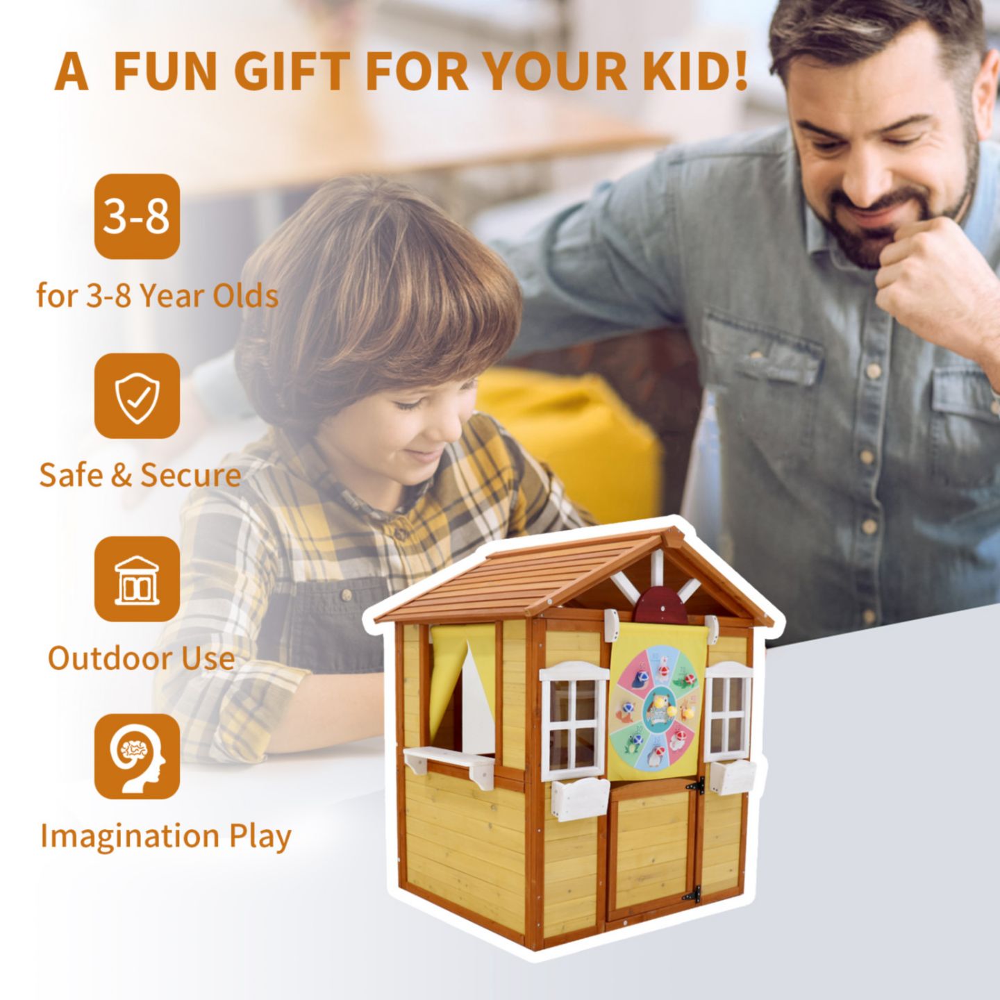 Детская игрушка Streamdale Furniture Outdoor Playhouse with Working Doors and Windows, Fir Wood, 39"L x 33.7"W x 50.9"H, Ages 3-8, цвет: Натуральный — фото 2