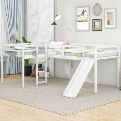 Streamdale L-Shaped Twin Size Loft Bed With Ladder And Slide