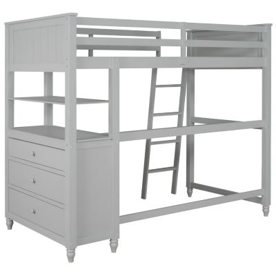 Twin Size Loft Bed With Drawers And Desk, Wooden Loft Bed With Shelves