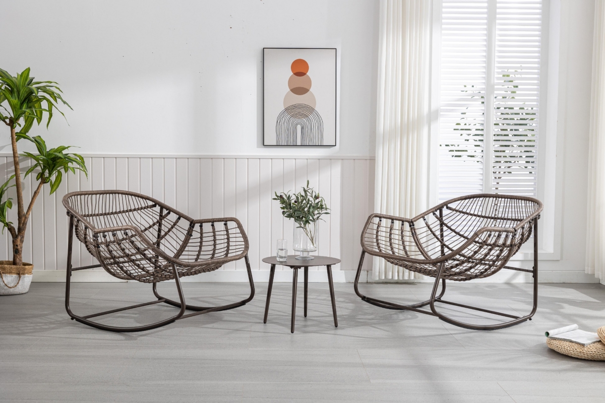 Simplie Fun Navy Blue Outdoor Rattan Rocking Chair with Cushion