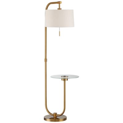 Volta Modern Floor Lamp with Tray Table 66" Tall Brass USB Charging Port White Drum Shade for Living Room Bedroom Office House