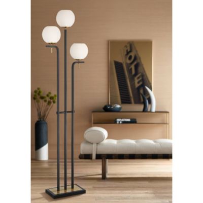 Acadia Modern Floor Lamp 71" Tall Black Warm Gold Metal 3-Light Frosted White Glass Globe Shades Decor for Living Room Reading House Bedroom Home Office House