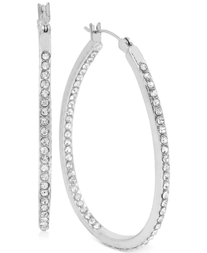 Touch of Silver Medium Oval Crystal Hoop Earrings in Silver-Plated ...