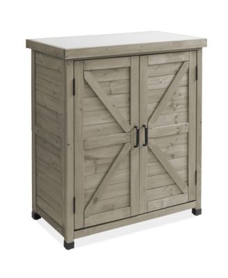 Outdoor Storage Cabinet and Potting Bench with Metal Tabletop and Storage Cabinet - Wooden Outdoor Garden Patio Workstation Table, Natural