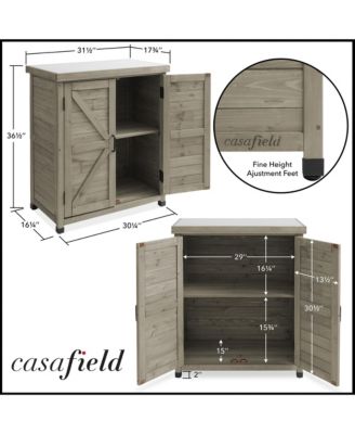 Outdoor Storage Cabinet and Potting Bench with Metal Tabletop and Storage Cabinet - Wooden Outdoor Garden Patio Workstation Table, Natural