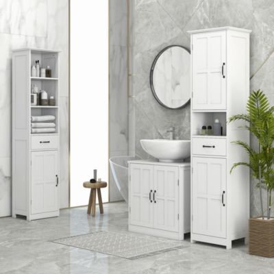 Bathroom Sink Cabinet, Pedestal Sink Cabinet with Adjustable Shelf, White