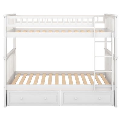 Twin Size Over Pine Wood Bunk Bed With Drawers, Convertible Beds