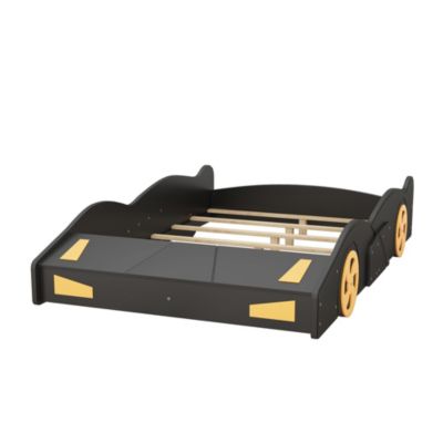 Full Size Race Car-Shaped Platform Bed With Wheels And Storage