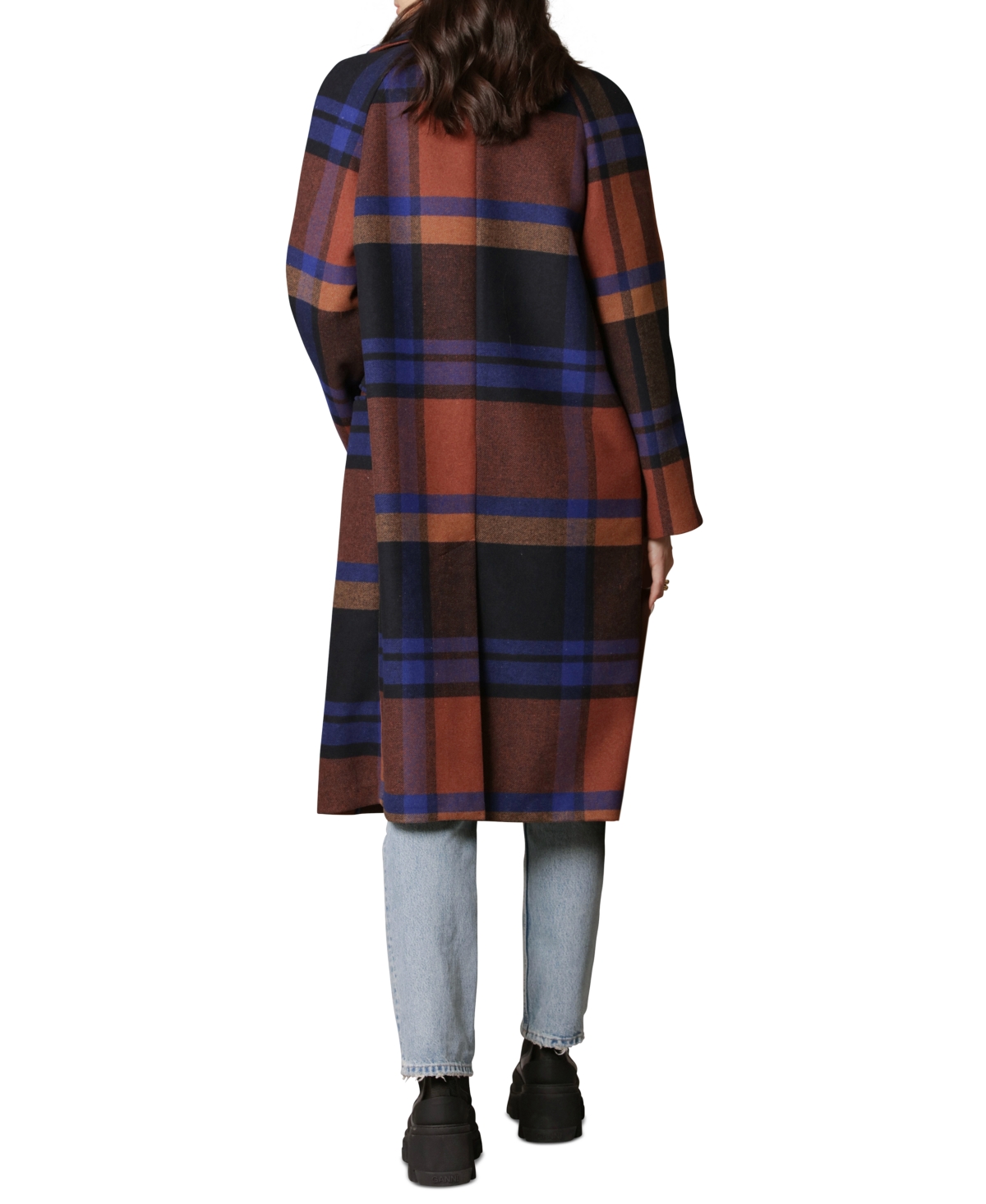 Avec Les Filles Women's Double-Breasted Walker Coat -Rust Plaid