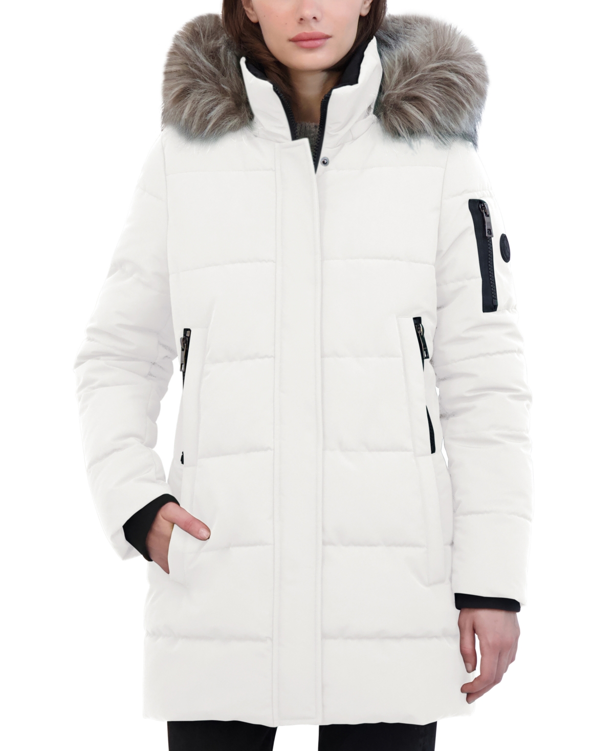 Women's Faux-Fur-Trim Hooded Puffer Coat - Winter White