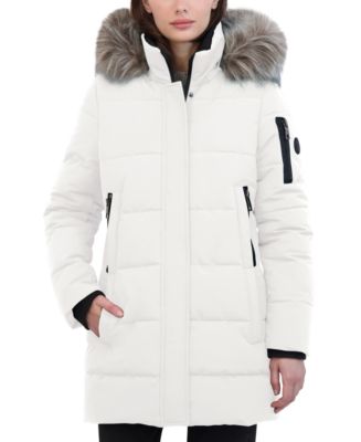 Nautica Women s Faux Fur Trim Hooded Puffer Coat White Parka Coats