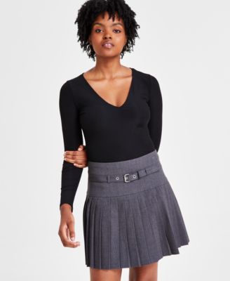 Bar III - Women's V-Neck Shine Rib-Knit Bodysuit