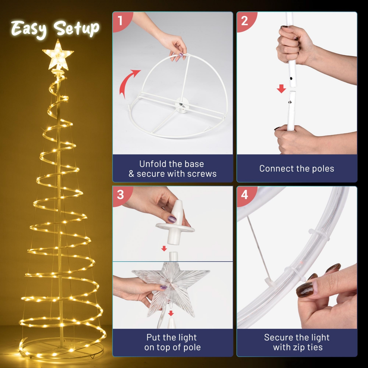 Yescom Sparkle 3Pack Led Christmas Spiral Light Kit 3/4/6Ft Battery Indoor Outdoor Yard Party Shop Decoration Warm White