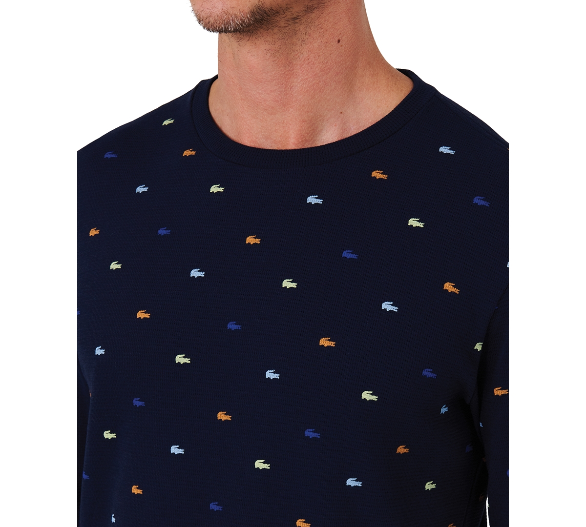 Lacoste Men's All Over Croc Print Long-Sleeve Thermal Sleep Shirt