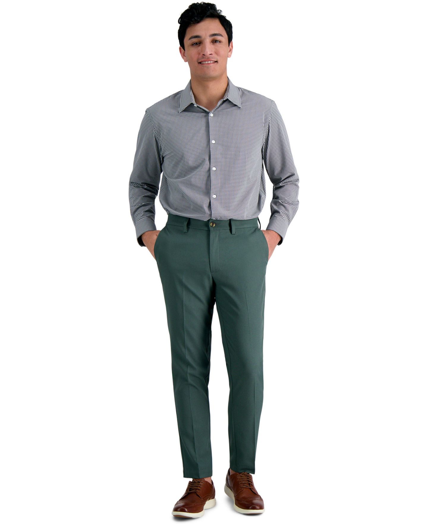 Мужская рубашка Haggar Classic-Fit Smart Wash Dress Shirt, цвет: Чёрный клетчатый — фото 3