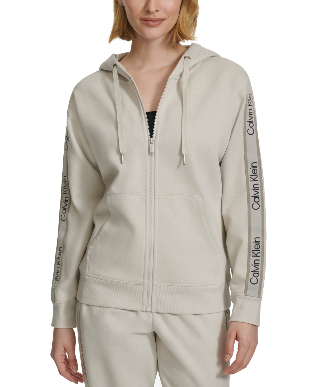 Calvin Klein Performance Women s Fleece Logo Stripe Full Zip Hoodie In Porcini ModeSens