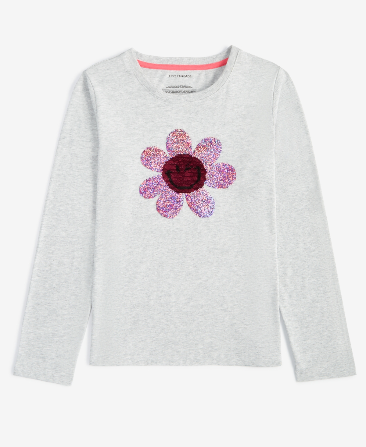 Epic Threads Girls Long-Sleeve Sequin Wink Flower Graphic T-Shirt, Created for Macy's