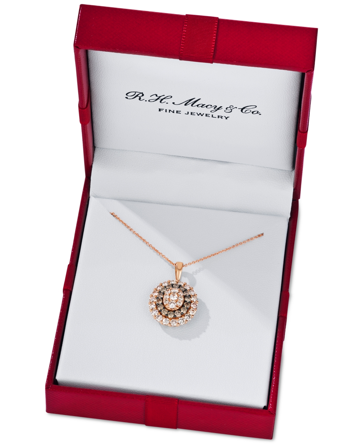 Le Vian Chocolate Diamond & Nude Diamond Oval Halo Adjustable 20" Pendant Necklace (1-1/2 Ct. T.w.) In 14k R In Gold