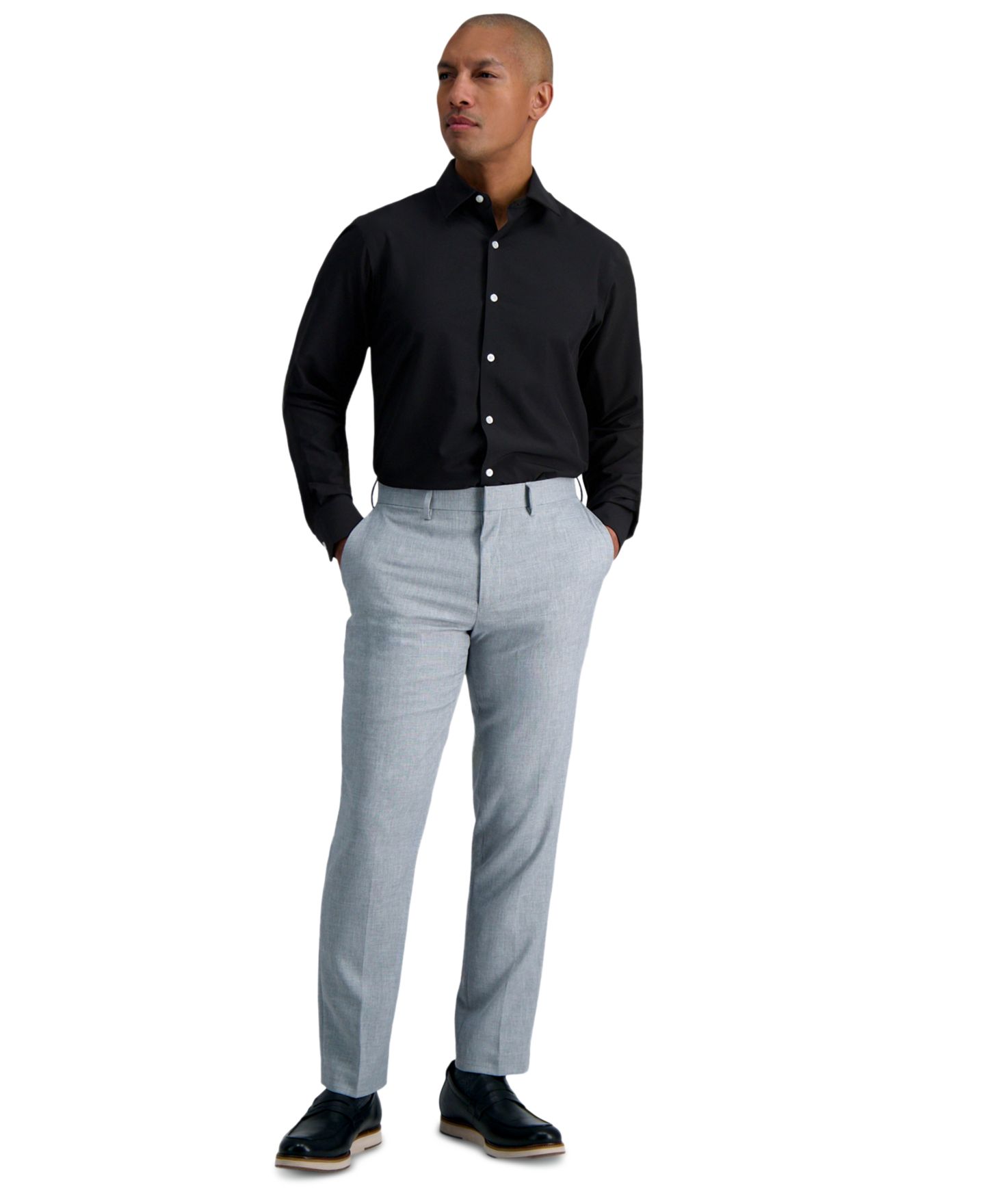 Мужская рубашка Haggar Smart Wash® Slim Fit Dress Shirt, цвет: Чёрный однотонный — фото 3