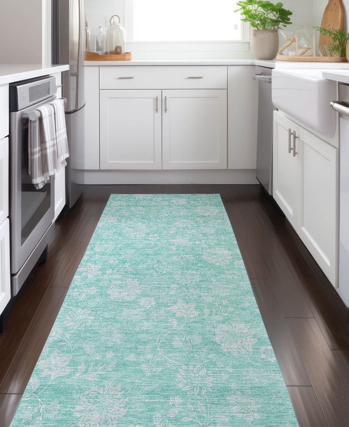 Addison Chantille Acn681 2'3"x7'6" Runner Area Rug In Aqua