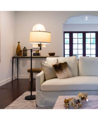 Ava 61" Height-Adjustable LED Black Floor Lamp with Classic Fabric Drum Shade