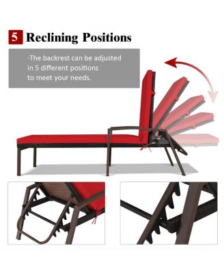 Outdoor Adjustable Reclining Patio Rattan Lounge Chair with Adjustable Backrest