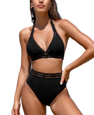 CUPSHE Women s Black Halterneck Bikini Top Standard Bottoms Set Macy s