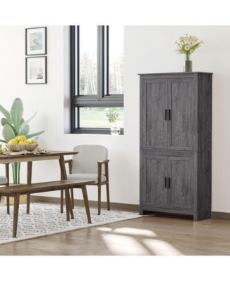 64" 4-Door Kitchen Pantry, Freestanding Storage Cabinet with 3 Adjustable Shelves for Kitchen, Dining or Living Room, Grey