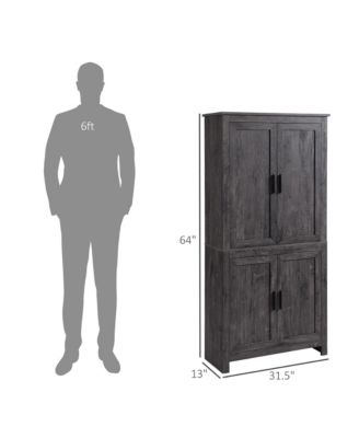 64" 4-Door Kitchen Pantry, Freestanding Storage Cabinet with 3 Adjustable Shelves for Kitchen, Dining or Living Room, Grey