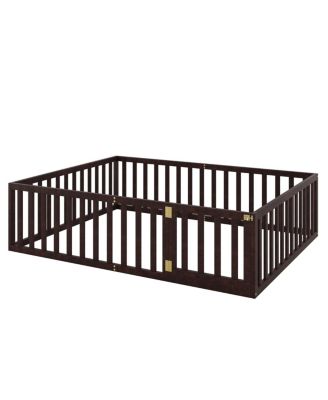 Queen Size Wood Floor Bed Frame With Fence And Door