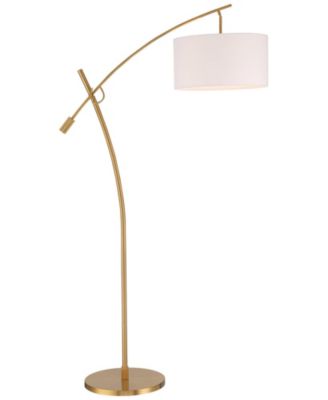 Raymond Modern Arc Floor Lamp 69" Tall Warm Gold Adjustable Boom Arm White Linen Drum Shade for Living Room Reading Office House